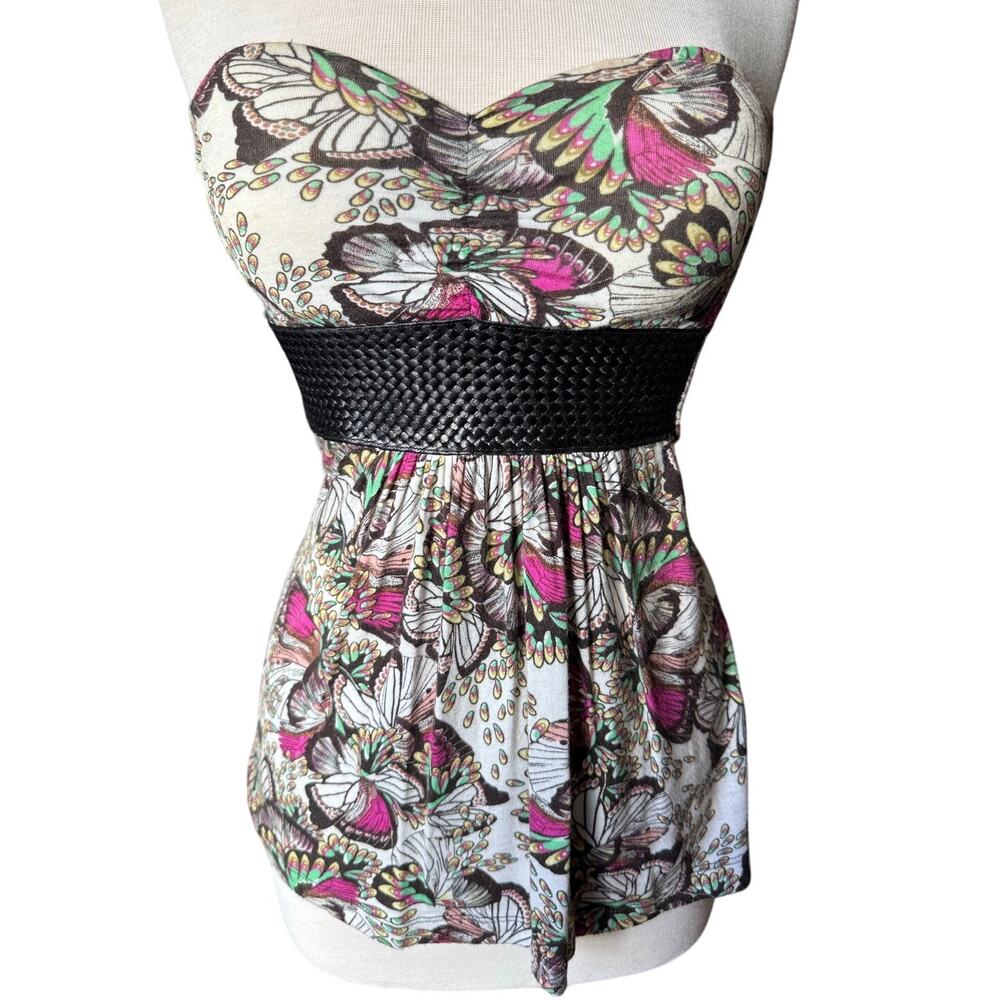 Y2K Butterflies Belted Built in Bra Tube Top Size Small